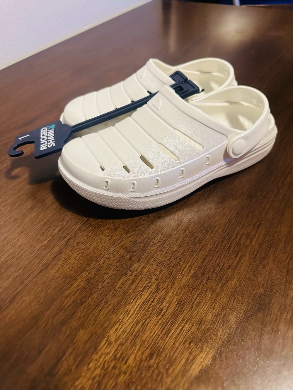 Rugged Shark Kids Cream Slip-On Sandals with Adjustable Heel Strap